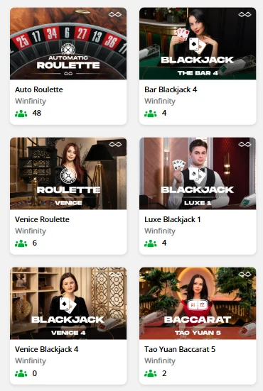 Live tables grid in a phone browser at Pocket Pokies
